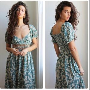 Free People Ellie Green Beachy Maxi Printed Dress Gown